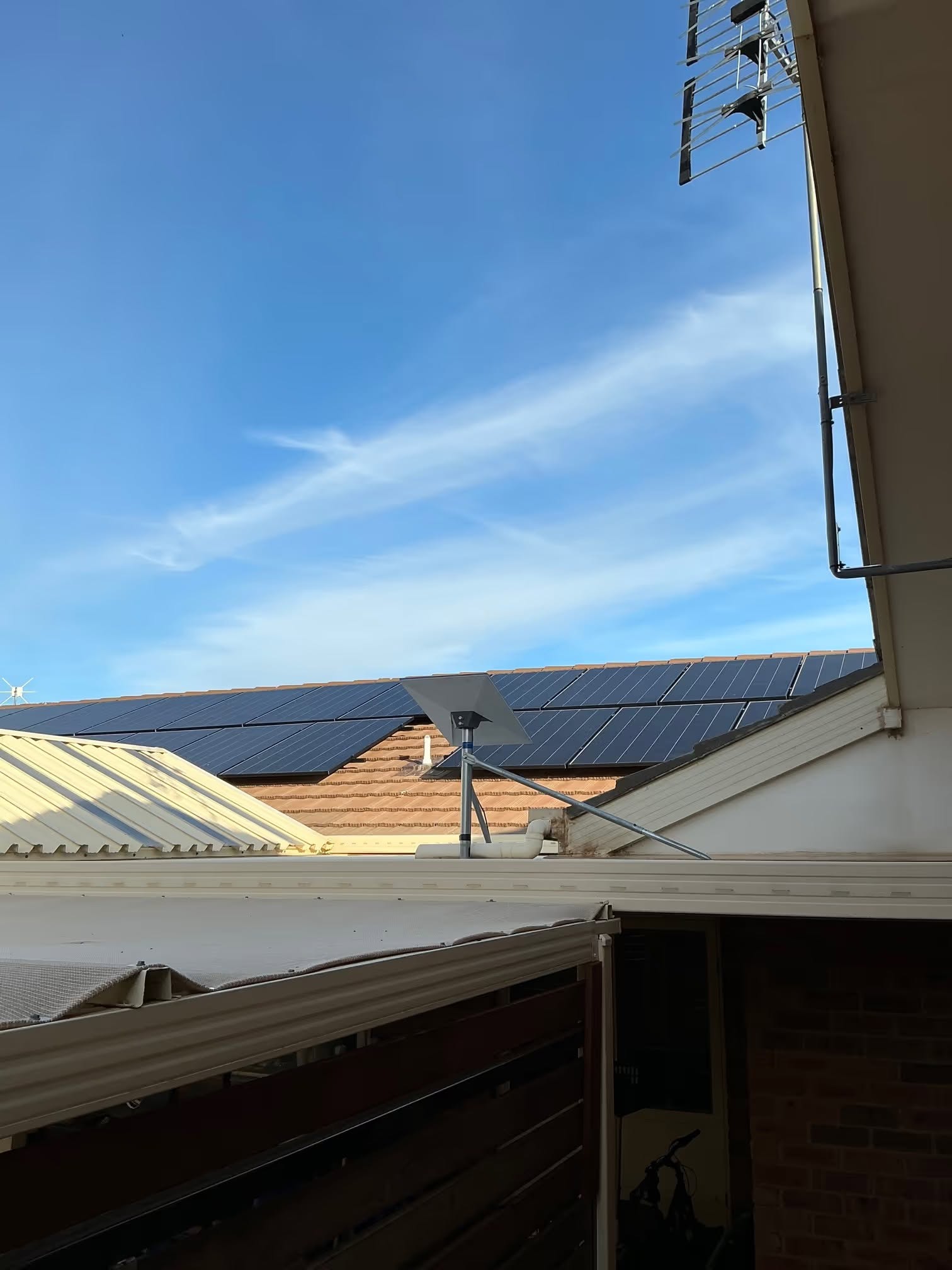 Starlink dish mounted with a clear sky view above the gutter line by H1 Electrical & Air on a Cowra home