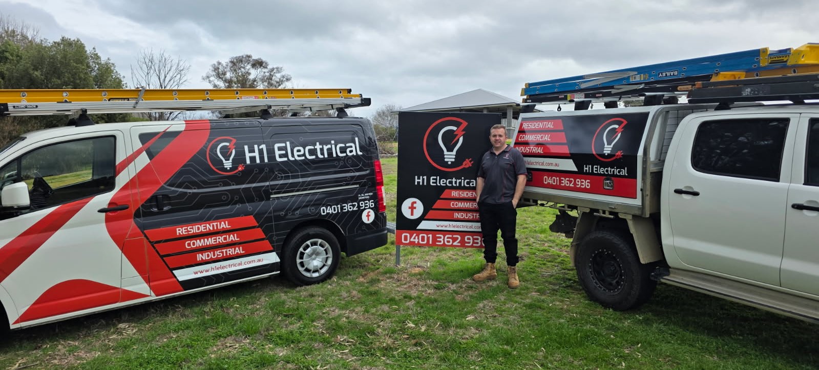 H1 Electrical & Air work vehicles ready for a rural install job near Cowra